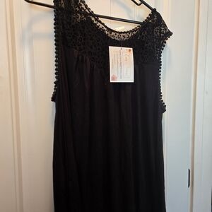 Black Sleeveless Tank Top with Lace Detail